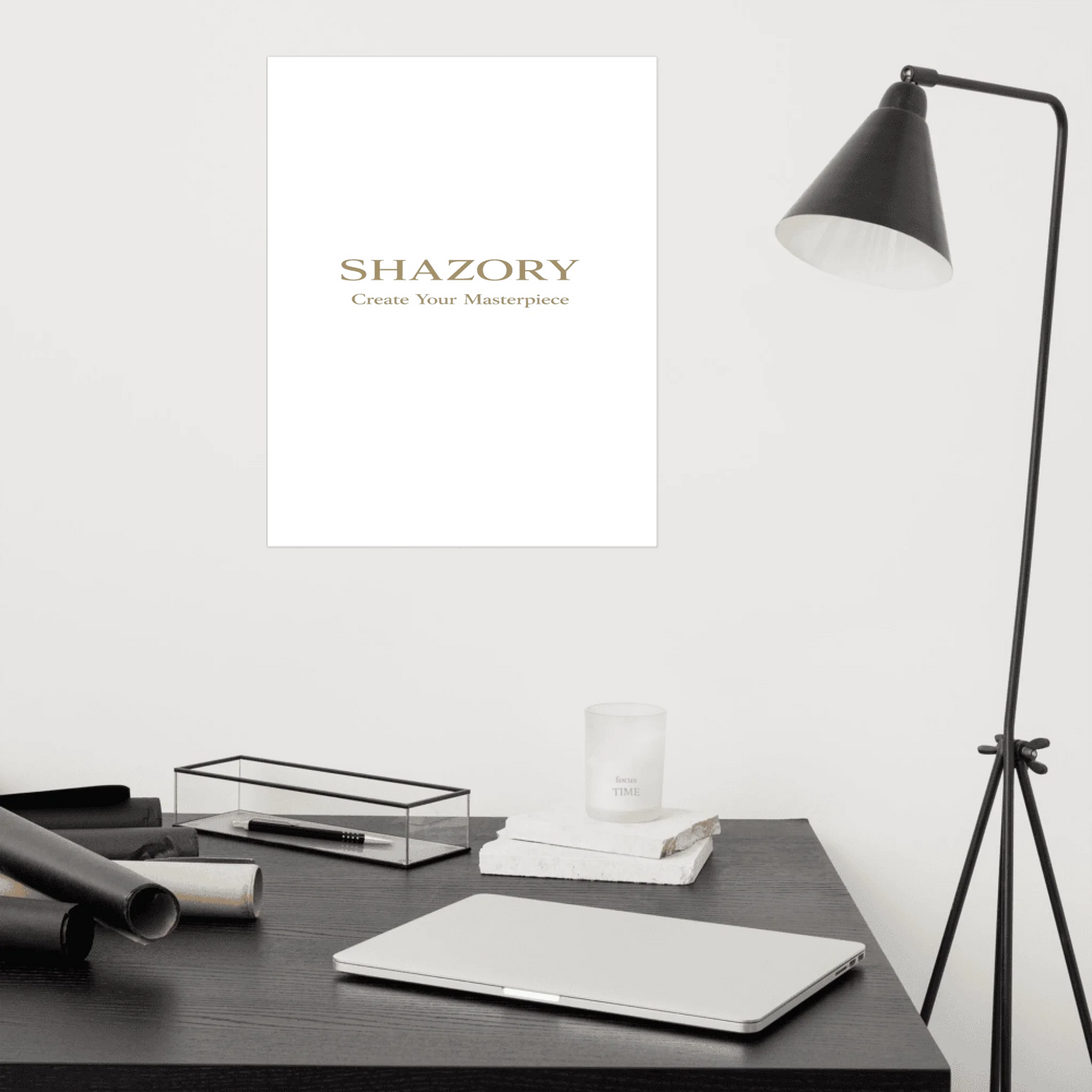 Lifestyle styling of personalized ultra-matte gallery art — gallery print ready for daily use