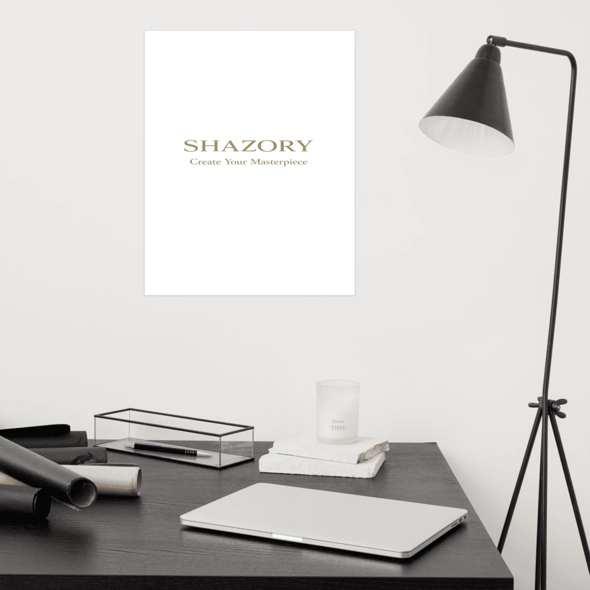Lifestyle styling of personalized ultra-matte gallery art — gallery print ready for daily use
