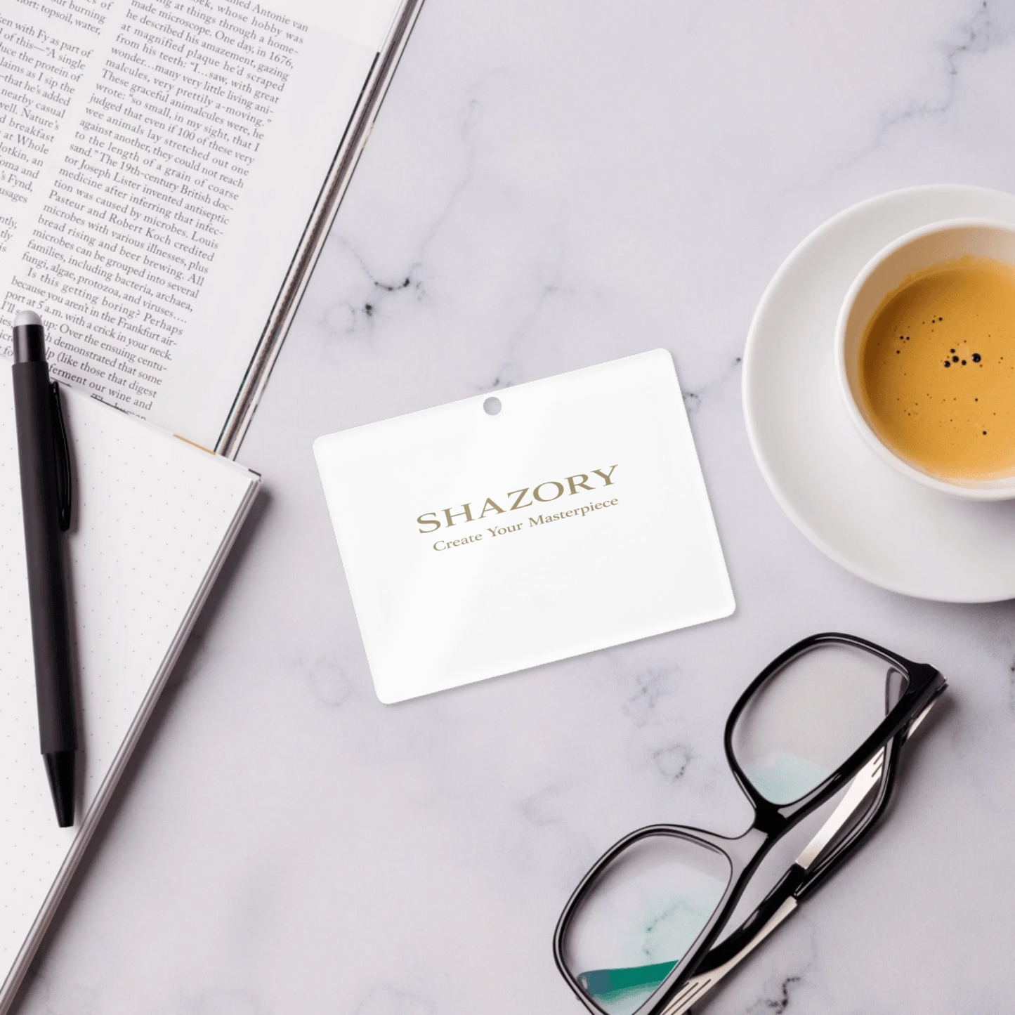Lifestyle styling of personalized clear acrylic ornament — acrylic ornament ready for daily use