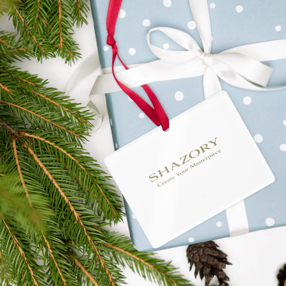Close-up detail of custom photo print on clear acrylic ornament — christmas gift surface texture
