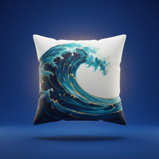 Alternate angle of custom linen-feel pillowcase — personalized design with bedding