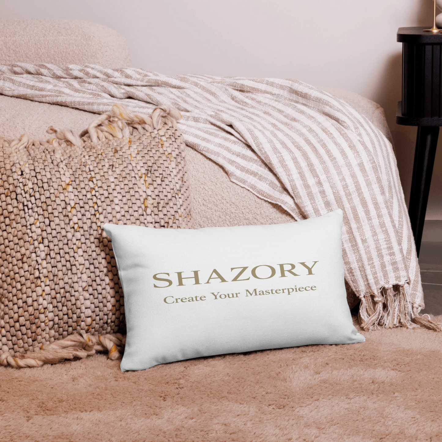 Lifestyle styling of personalized linen-feel pillowcase — bedding ready for daily use
