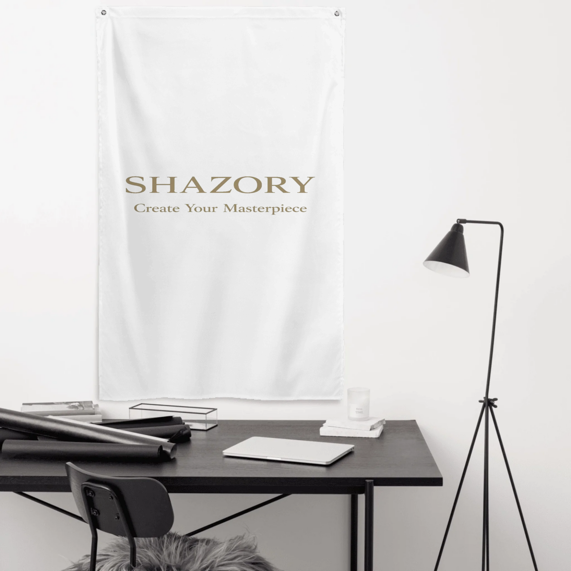 Back view of personalized all-over wall flag — custom textile print quality
