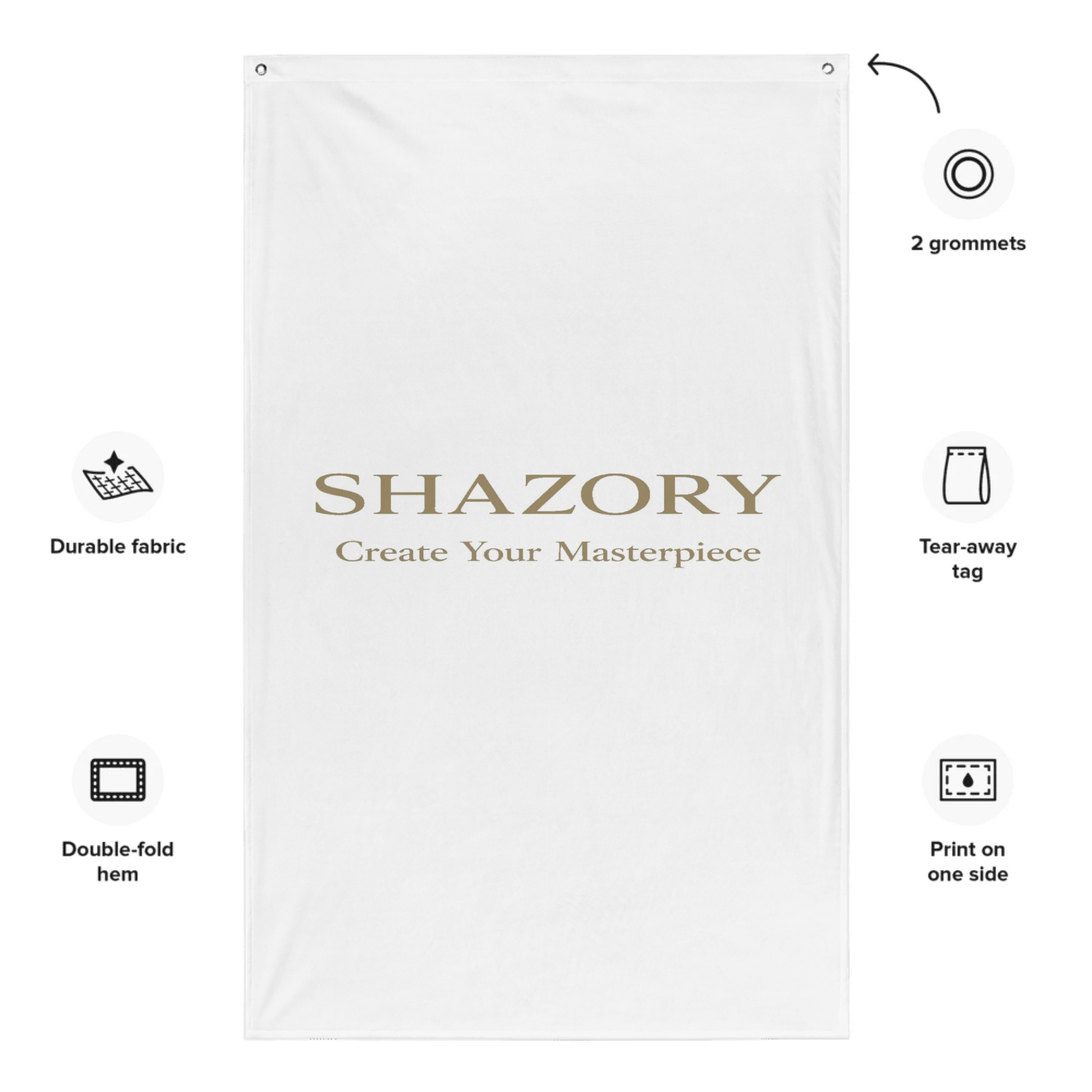 Custom photo all-over wall flag from Shazory Creator Studio — home decor made to order