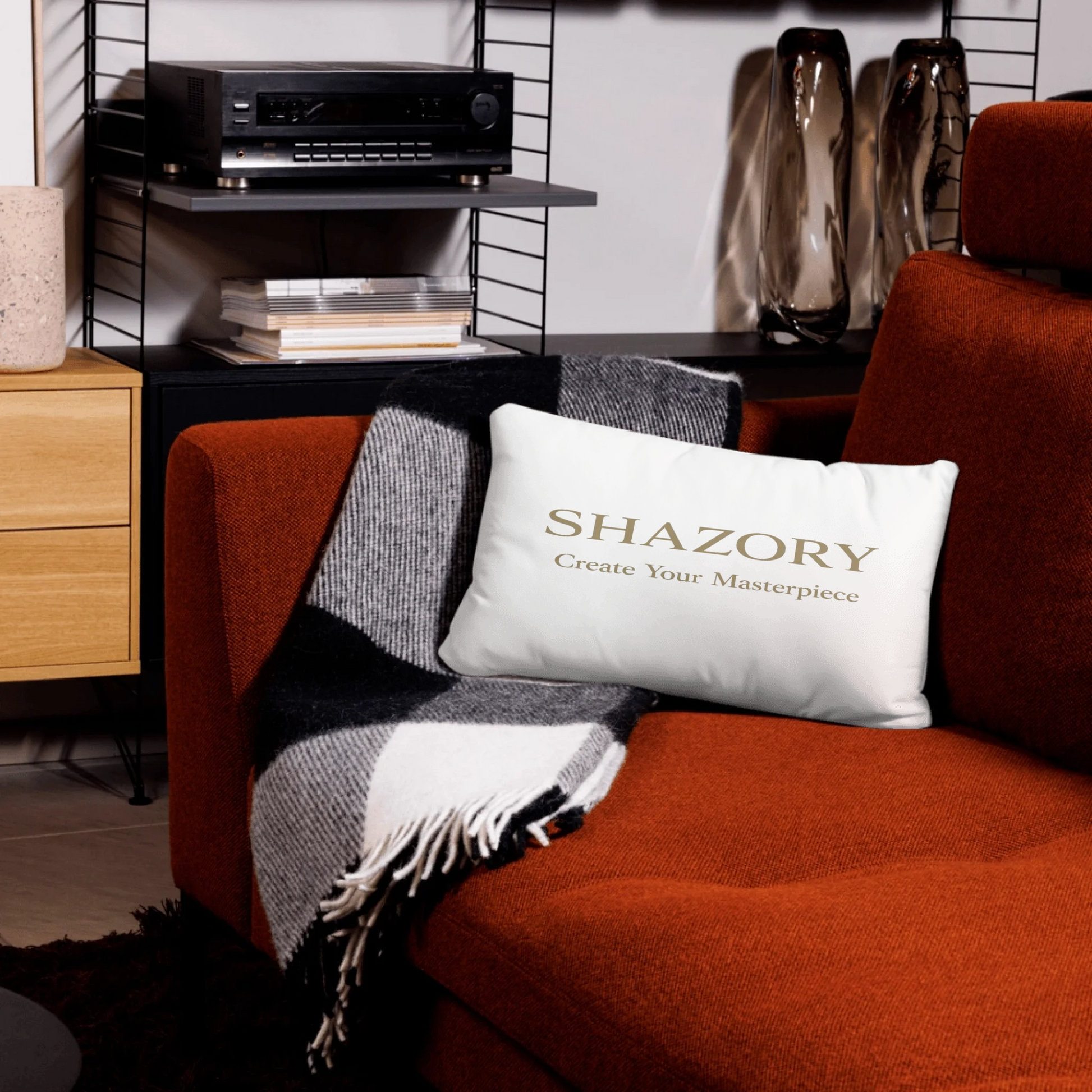 Lifestyle styling of personalized soft accent pillow — accent pillow ready for daily use
