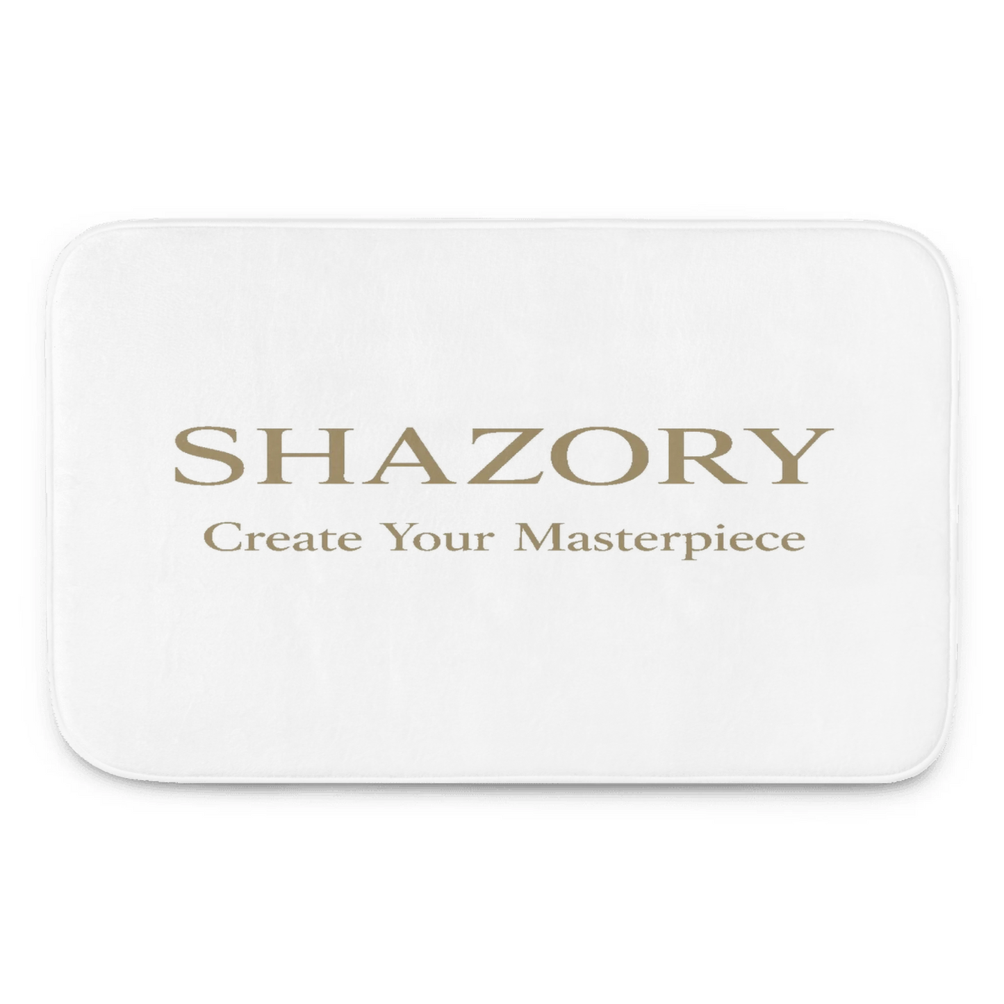 Alternate angle of custom memory foam bath mat — personalized design with bath accessory