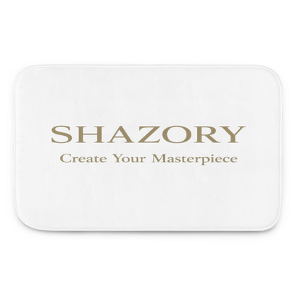 Alternate angle of custom memory foam bath mat — personalized design with bath accessory