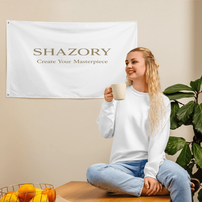 Alternate angle of custom all-over wall flag — personalized design with textile