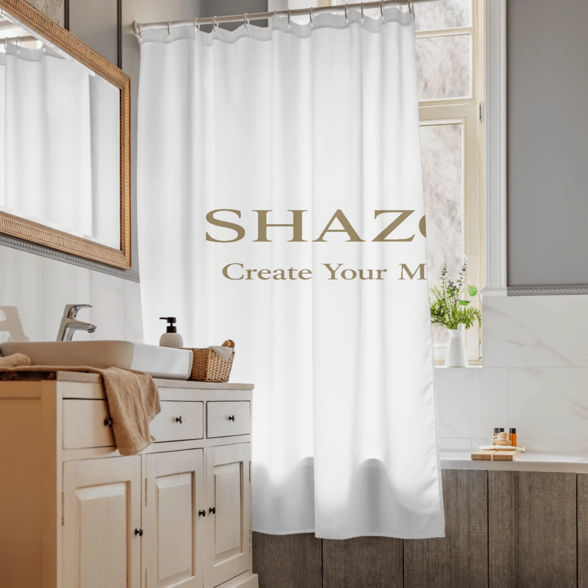 Color or size variation of personalized shower curtain — custom bathroom upgrade