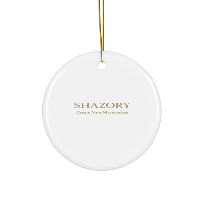 Close-up detail of custom photo print on ceramic ornament — christmas gift surface texture