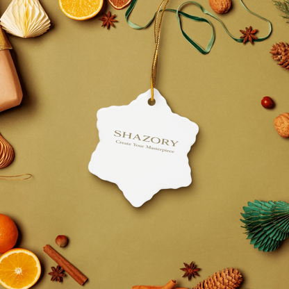 Detail texture macro of custom ceramic ornament — premium christmas gift finish
