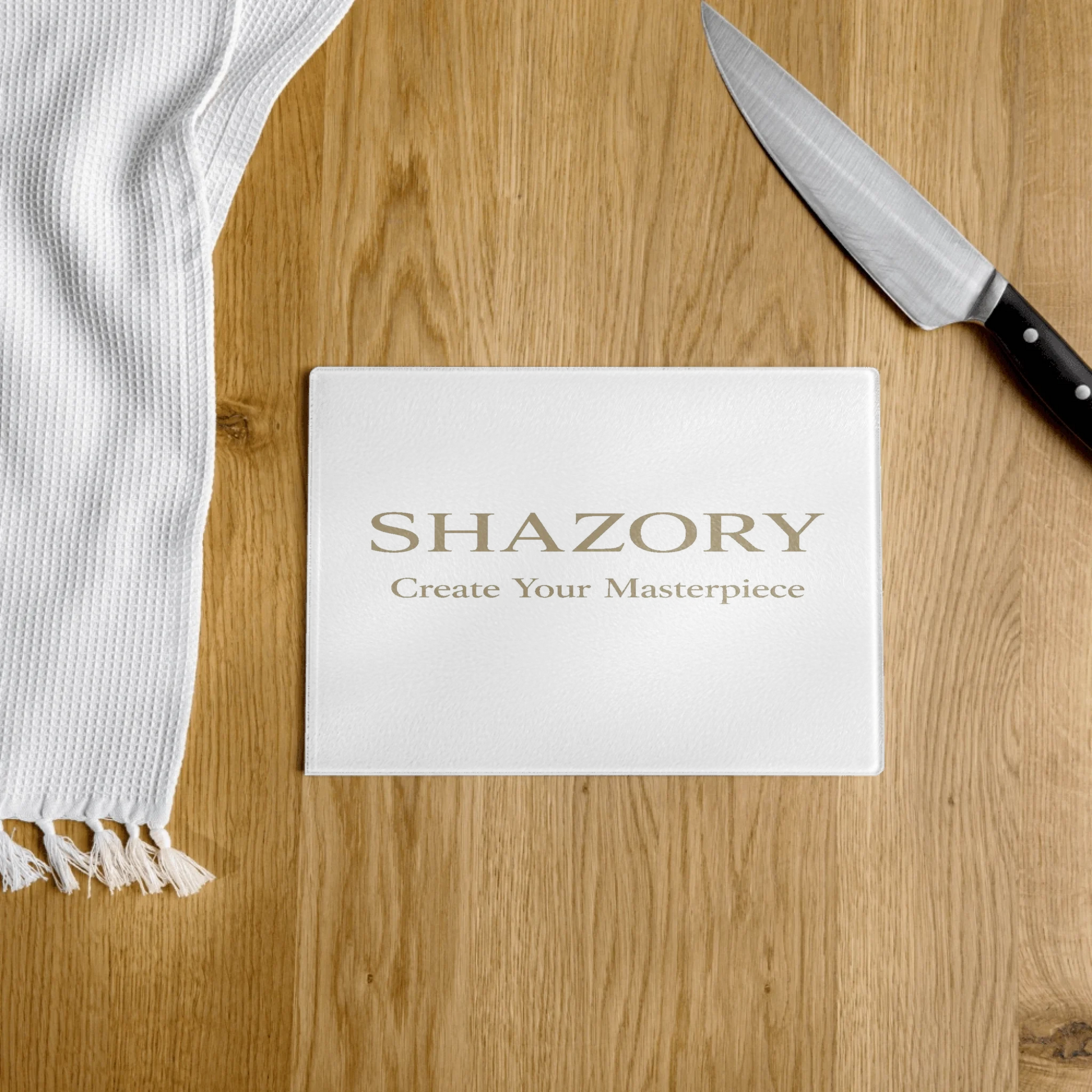 Alternate angle of custom glass cutting board — personalized design with charcuterie board