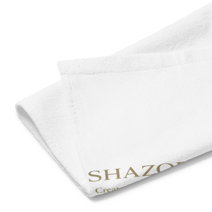 Alternate angle of custom hand towel — personalized design with bathroom decor