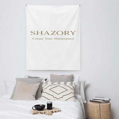 Lifestyle styling of personalized indoor wall tapestry — bedroom decor ready for daily use