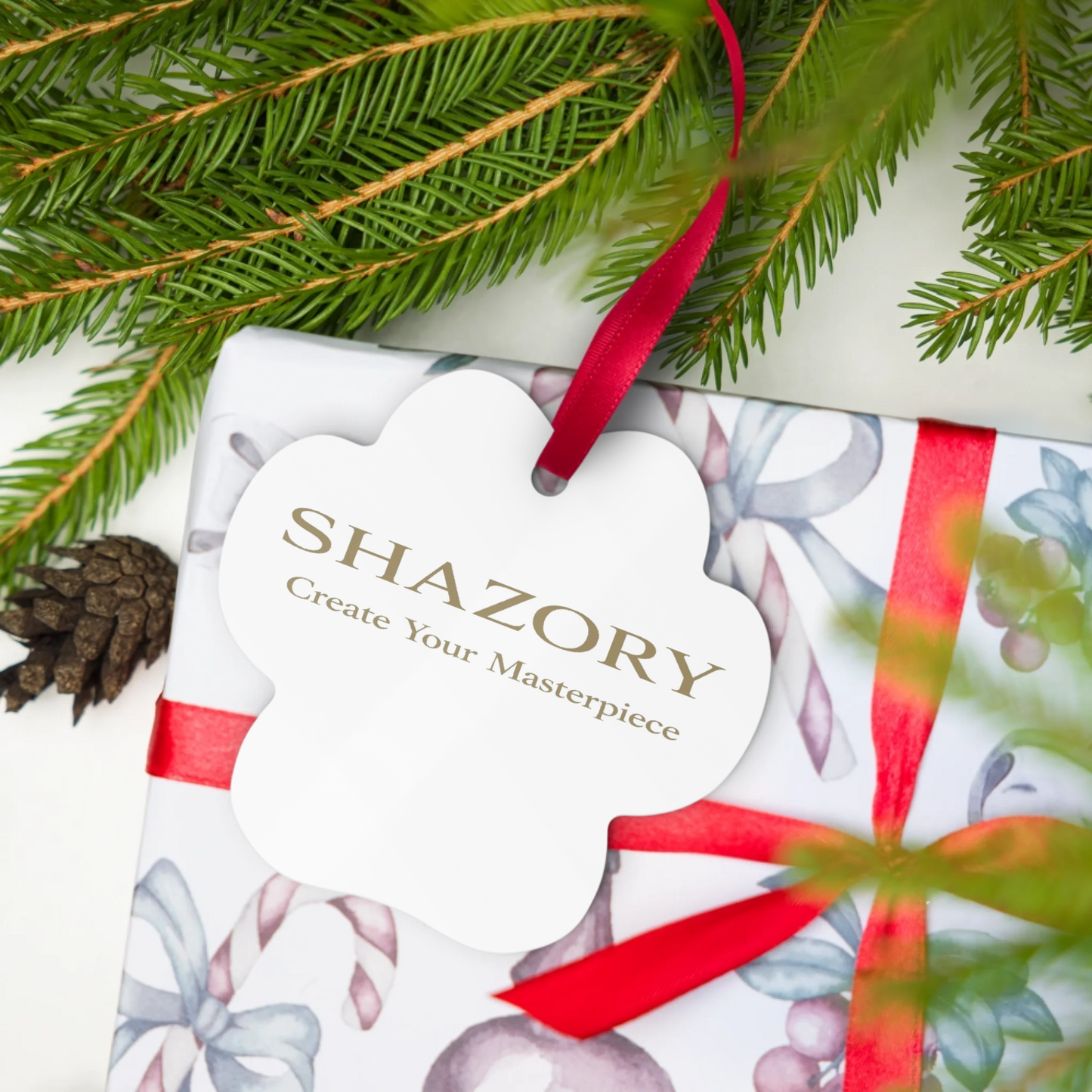Custom metal ornament with personalized photo or design from Shazory