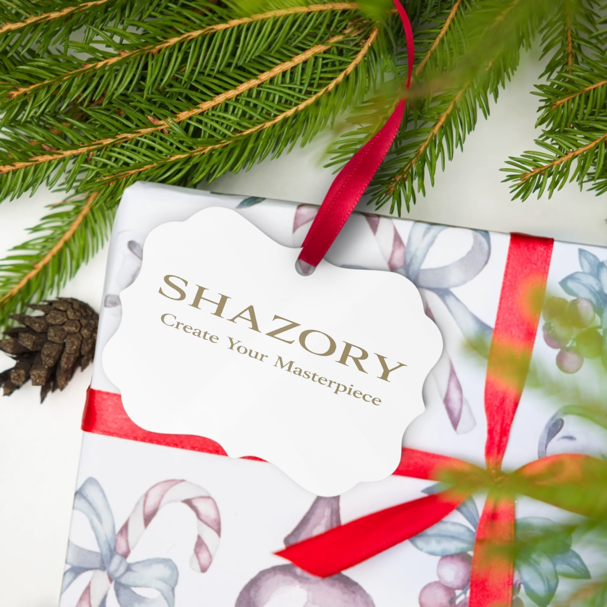 Back view of personalized metal ornament — custom christmas decor print quality