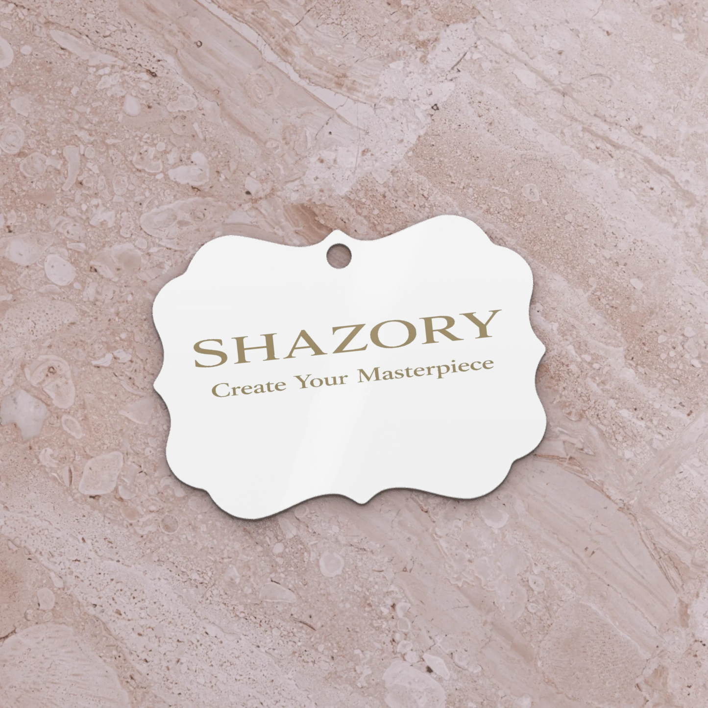 Top view of custom metal ornament — personalized photo design from Creator Studio