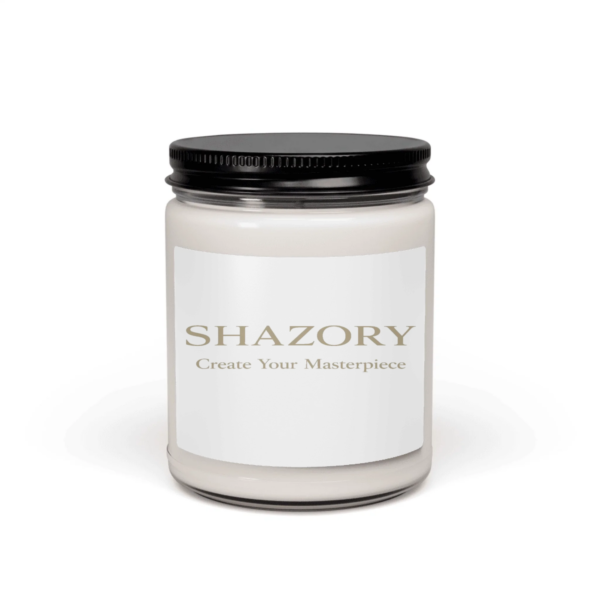 Close-up detail of custom photo print on scented soy candle — soy candle surface texture