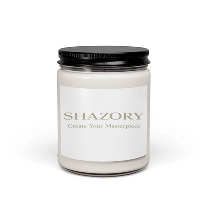 Close-up detail of custom photo print on scented soy candle — soy candle surface texture