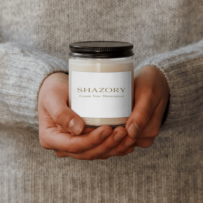 Lifestyle styling of personalized scented soy candle — candle ready for daily use