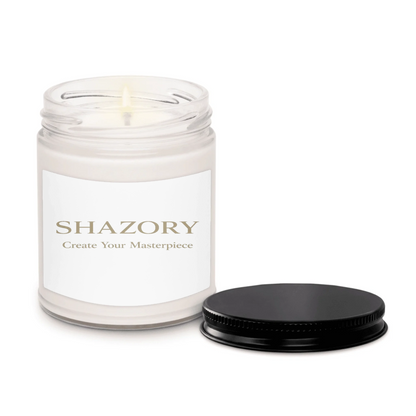 Alternate angle of custom scented soy candle — personalized design with candle