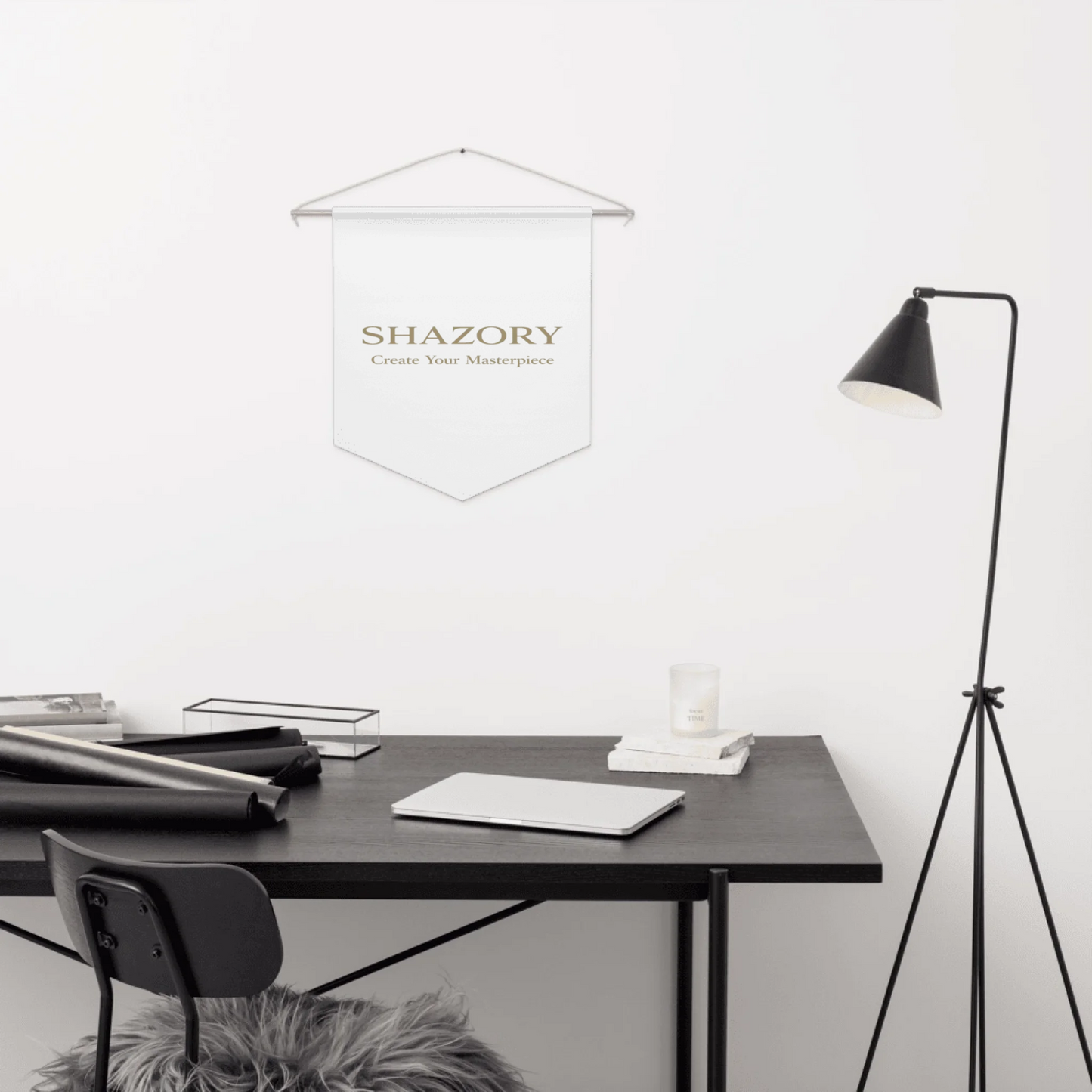 Front view of personalized pennant — dorm decor for everyday use