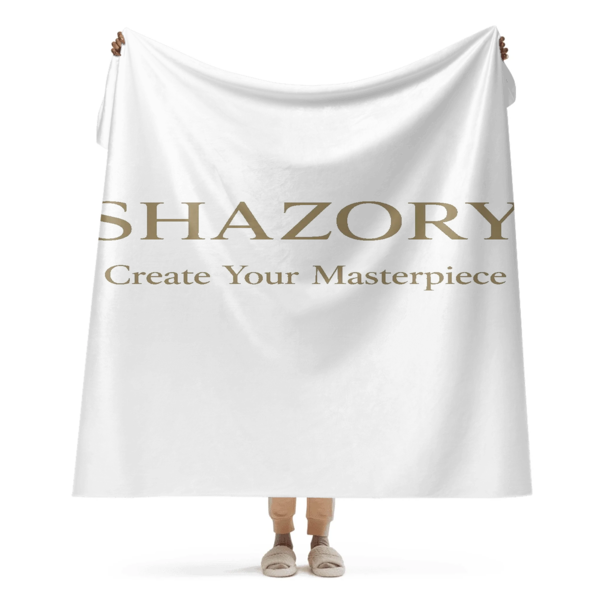 Custom sublimated sherpa blanket alternate angle — Shazory Creator Studio personalized print