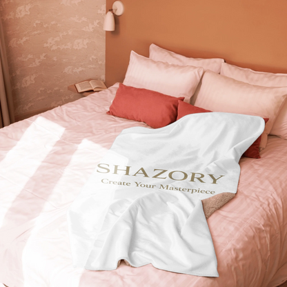 Lifestyle styling of personalized sublimated sherpa blanket — textile ready for daily use