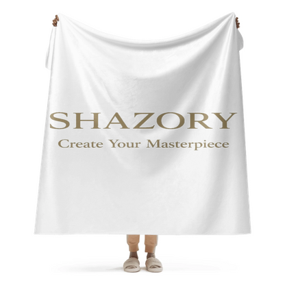 Detail texture macro of custom sublimated sherpa blanket — premium couch decor finish