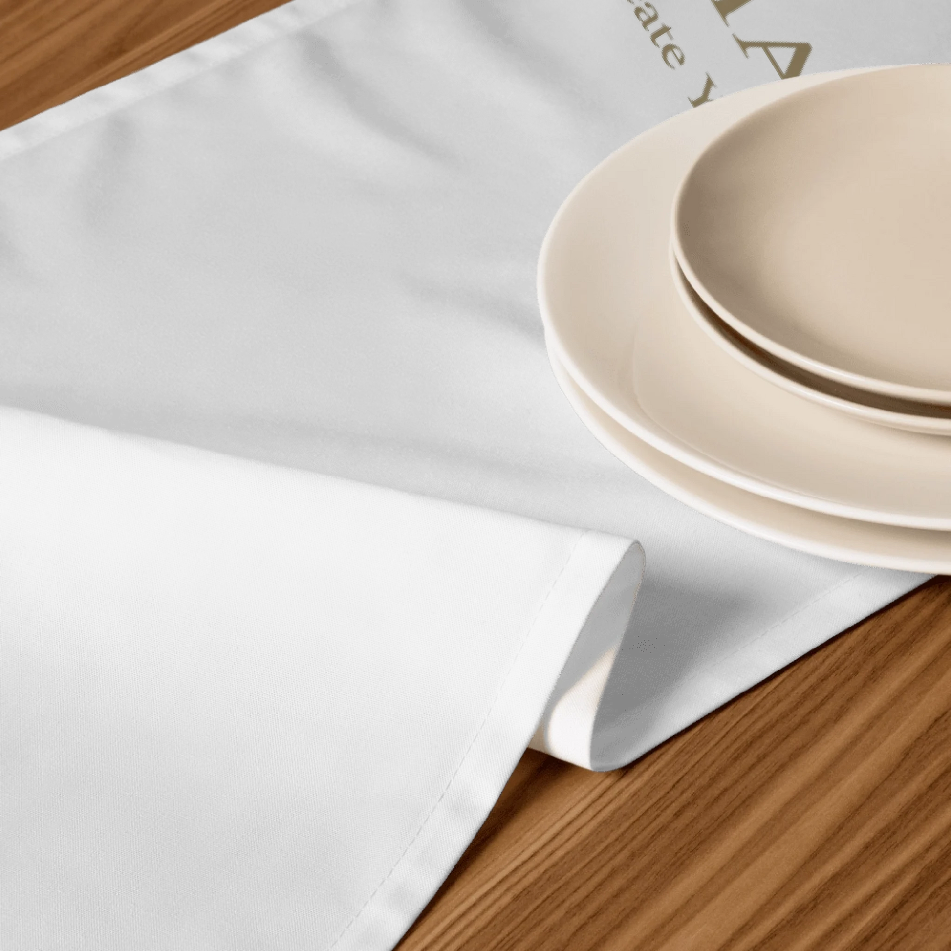 Close-up detail of custom photo print on table runner — dining accessory surface texture