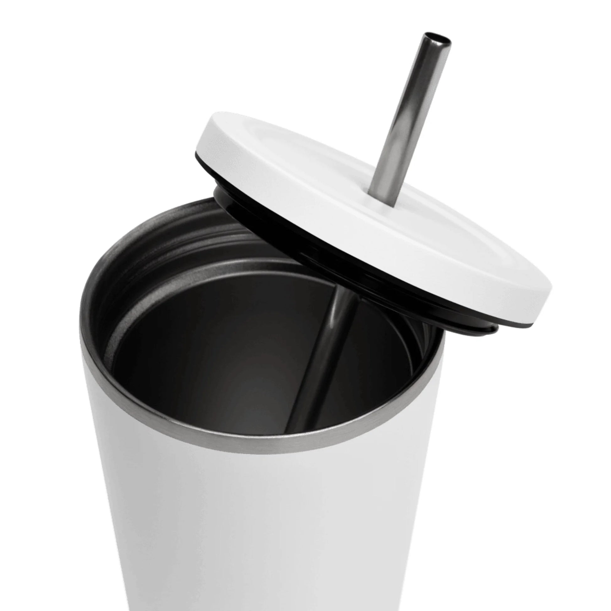 Alternate angle of custom insulated tumbler with straw — personalized design with tumbler