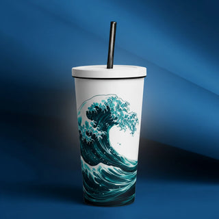 Custom insulated tumbler with straw and personalized design from Shazory