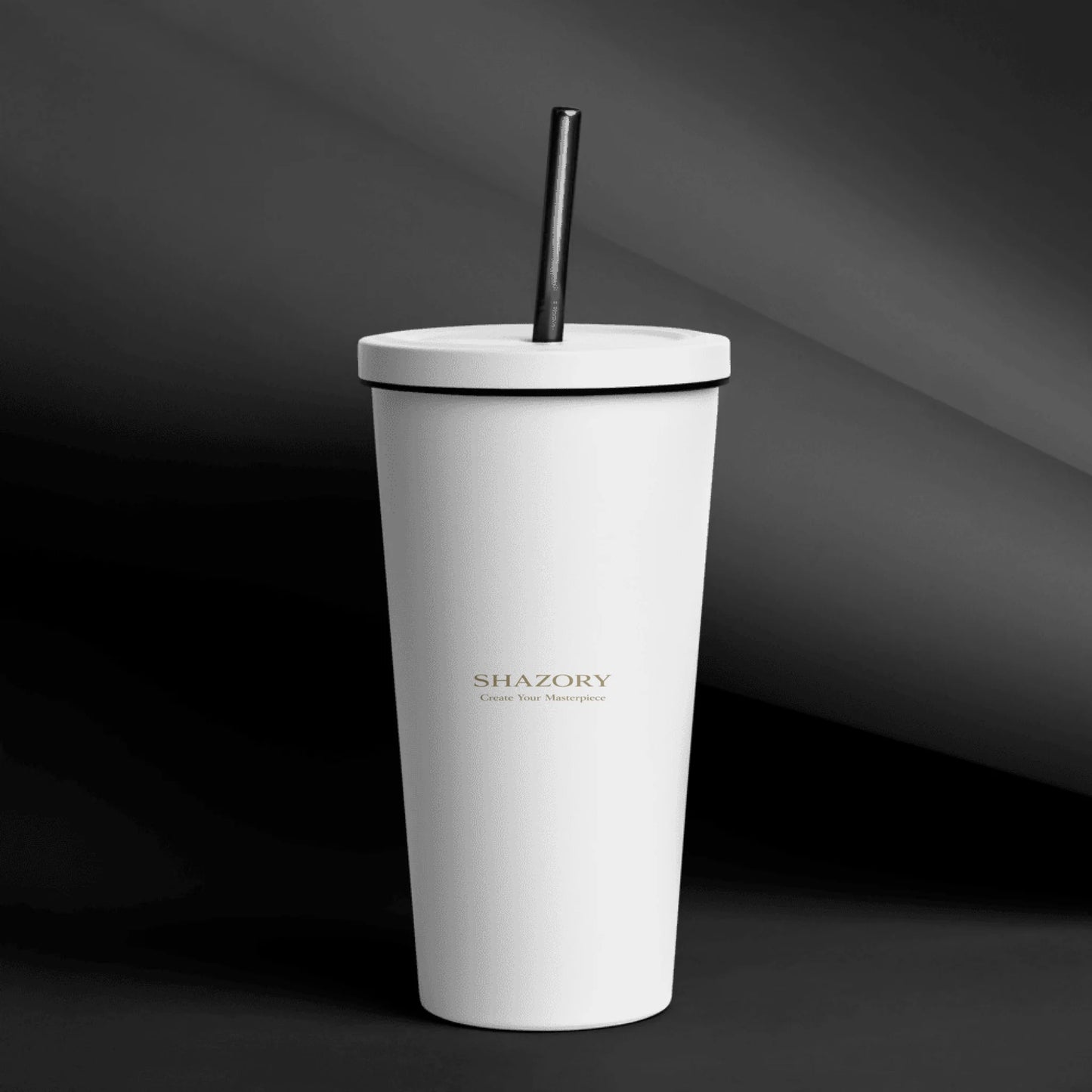 Front view of personalized insulated tumbler with straw — drinkware for everyday use