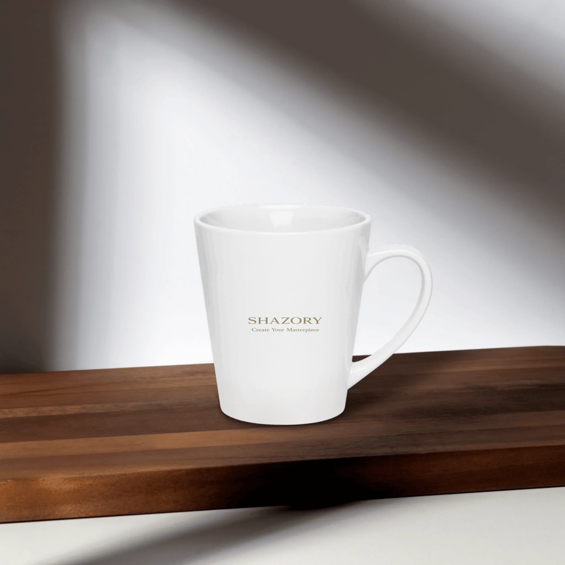 Lifestyle styling of personalized latte mug — ceramic mug ready for daily use