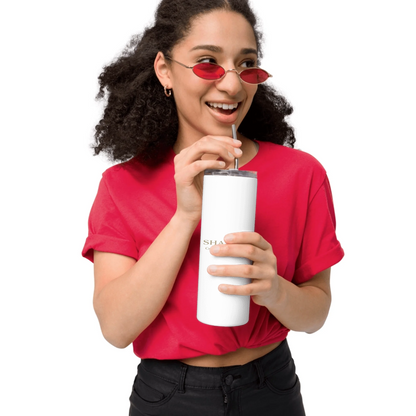 Custom stainless steel tumbler with straw and personalized photo from Shazory