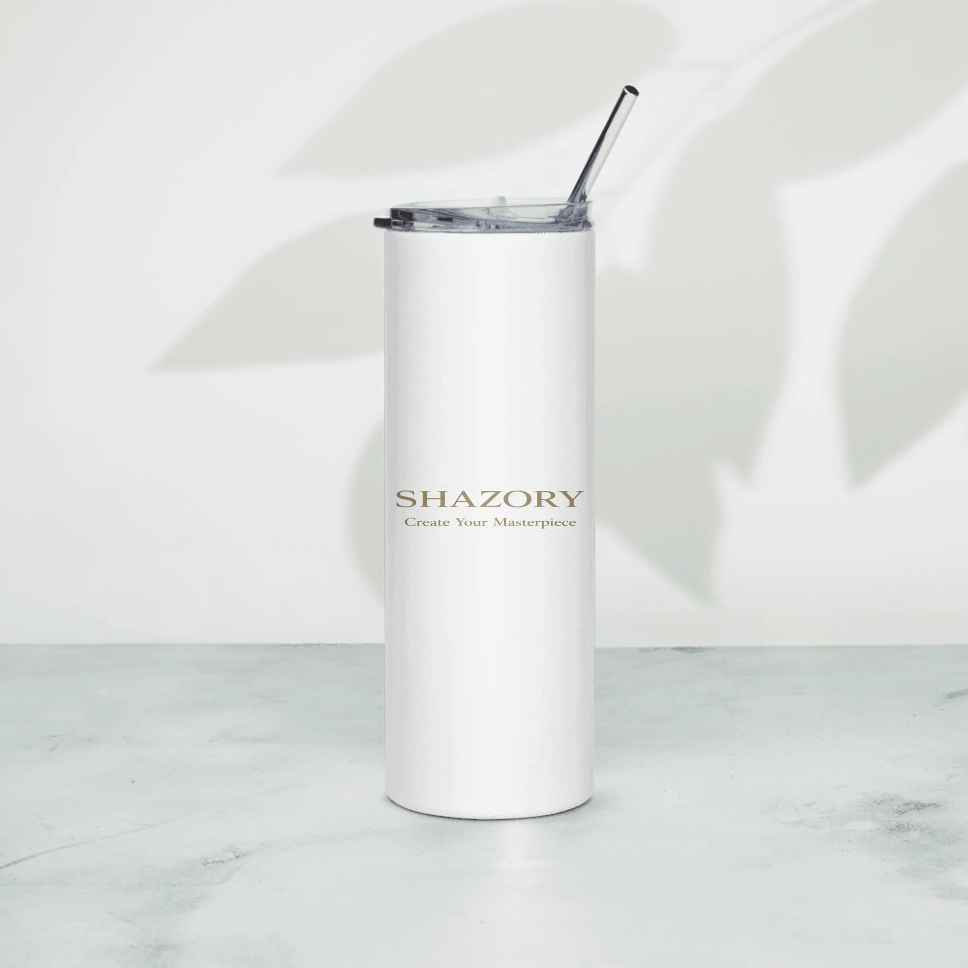 Front view of personalized stainless steel tumbler with straw — drinkware for everyday use