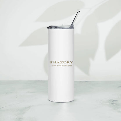 Front view of personalized stainless steel tumbler with straw — drinkware for everyday use