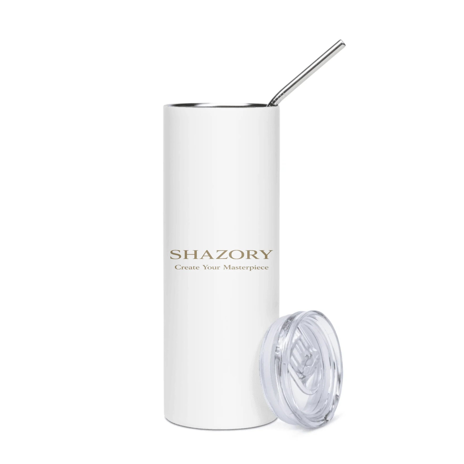 Lifestyle styling of personalized stainless steel tumbler with straw — tumbler ready for daily use