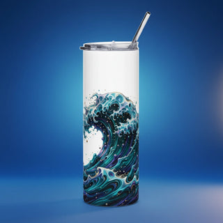 Alternate angle of custom stainless steel tumbler with straw — personalized design with tumbler