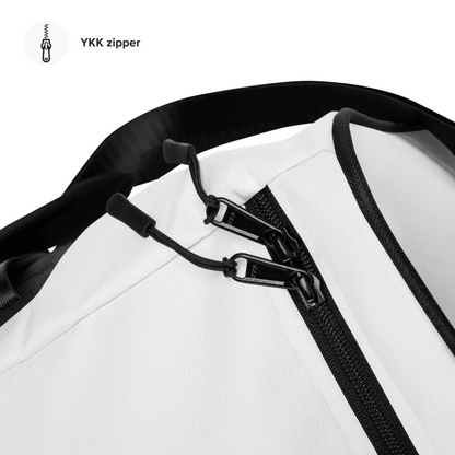 Detail shot of personalized all-over duffle bag — fade-resistant photo or design print