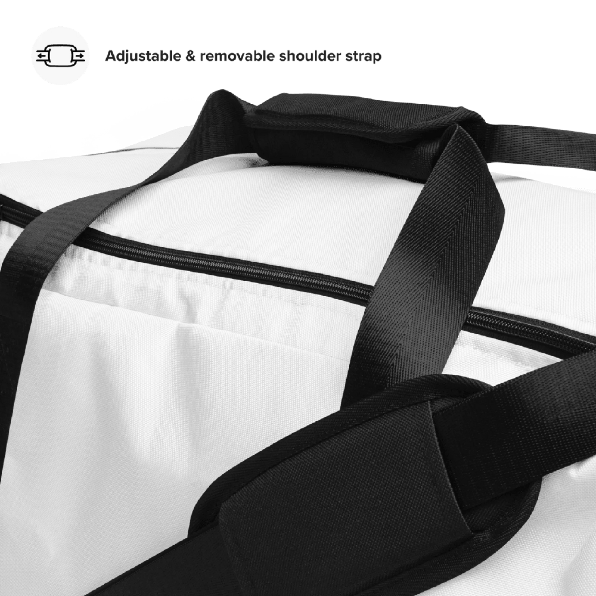 Top view of custom all-over duffle bag — personalized photo design from Creator Studio