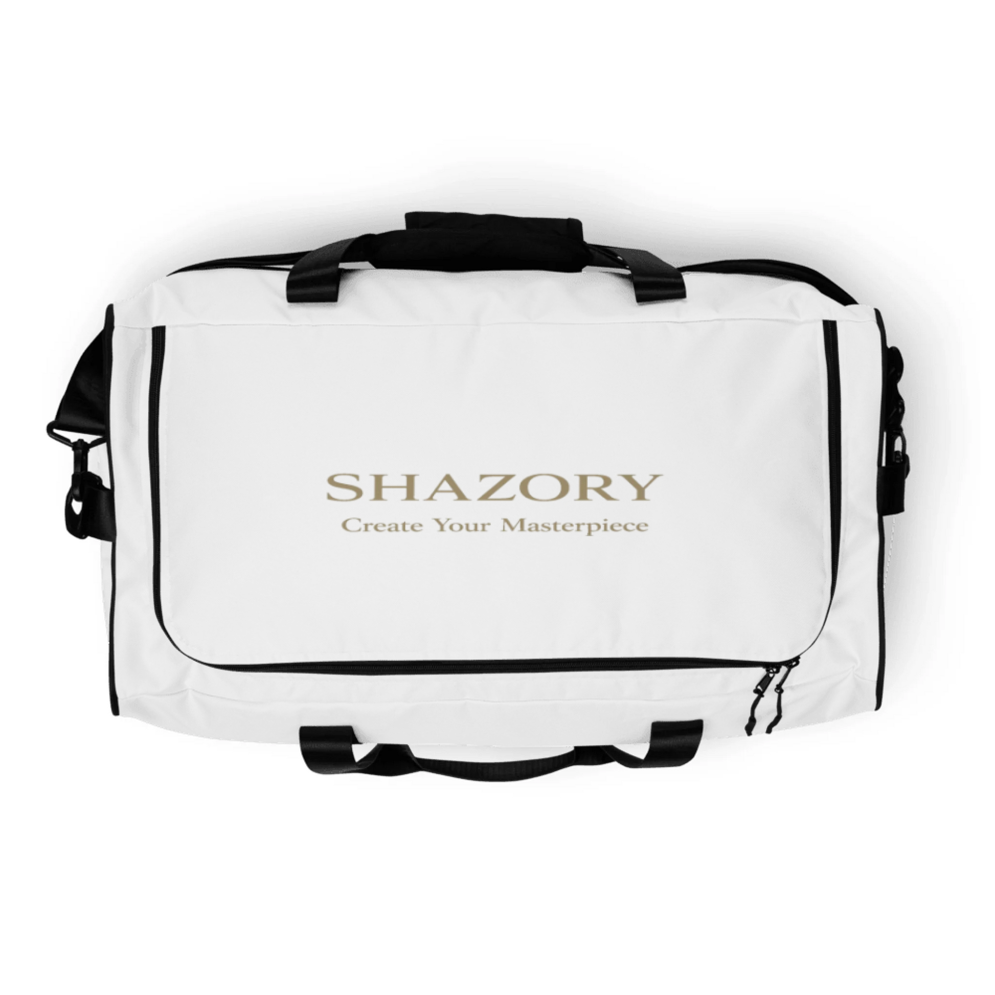 Detail texture macro of custom all-over duffle bag — premium gym bag finish