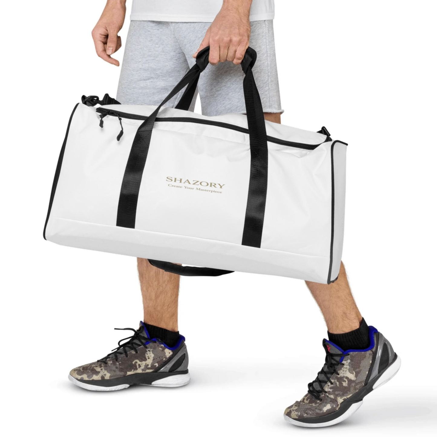 Personalized all-over duffle bag in alternate color — custom photo or design print