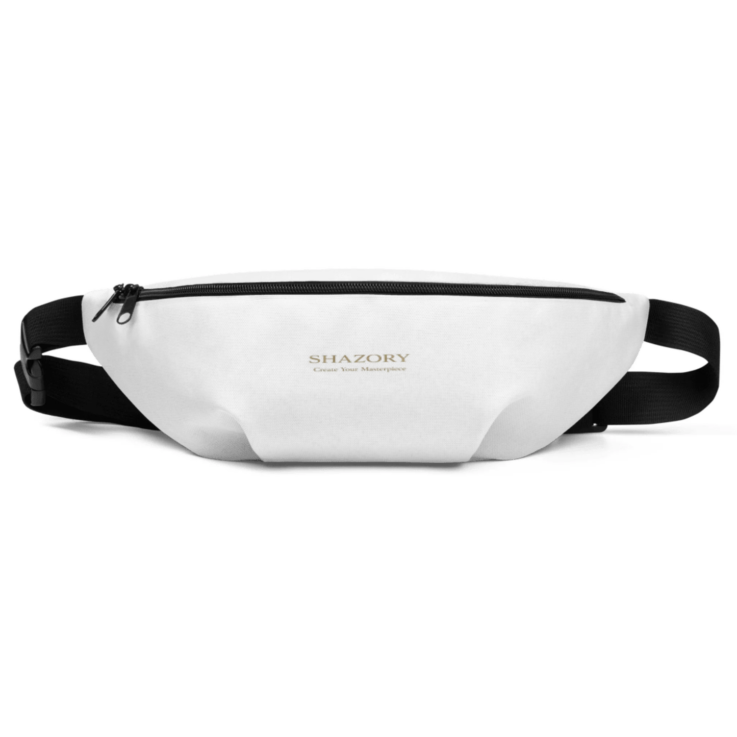 Lifestyle styling of personalized all-over fanny pack — all-over print bag ready for daily use