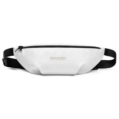 Lifestyle styling of personalized all-over fanny pack — all-over print bag ready for daily use