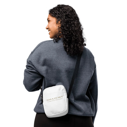 Lifestyle styling of personalized utility crossbody bag — crossbody bag ready for daily use