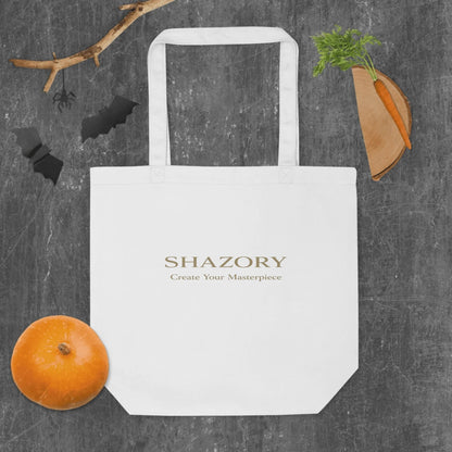 Lifestyle styling of personalized organic cotton tote bag — tote bag ready for daily use
