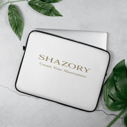 Lifestyle styling of personalized neoprene laptop sleeve — laptop sleeve ready for daily use