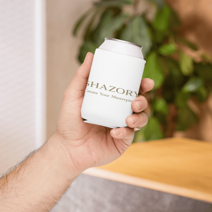 Close-up detail of custom photo print on can cooler — drink sleeve surface texture