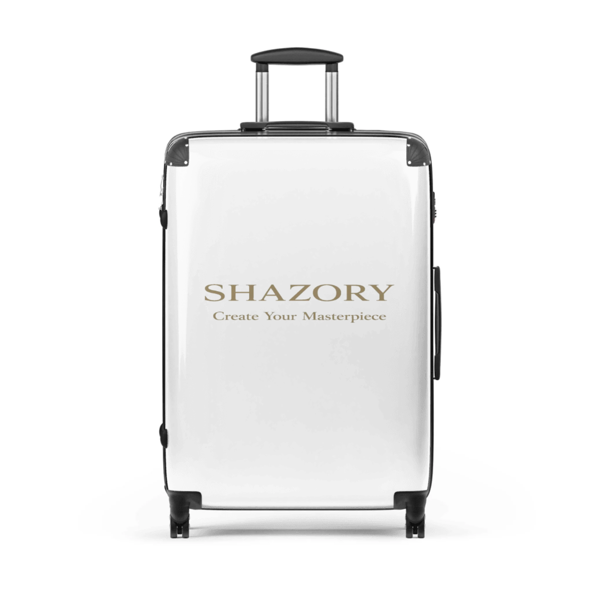 Lifestyle styling of personalized suitcase — carry on luggage ready for daily use